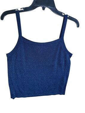 Vintage Kevo Blue Metallic Silk Lurex Knit Thin Strap Camisole Tank Top Size L